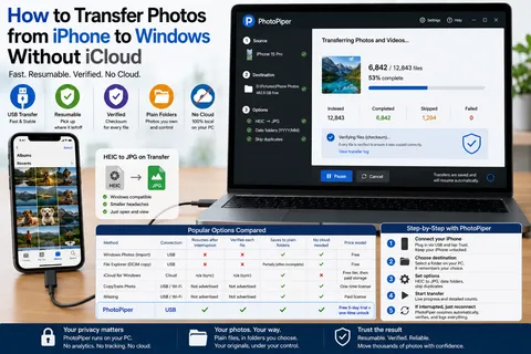 Transferring a large iPhone photo library to a Windows PC over USB with PhotoPiper