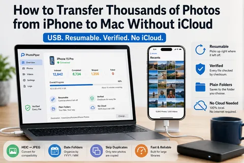Transferring a large iPhone photo library to a Mac over USB with PhotoPiper